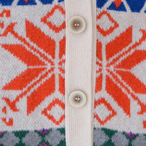 Cider Cream &  Blue Floral Argyle Knit Button Up Sweater L - Picture 12 of 12